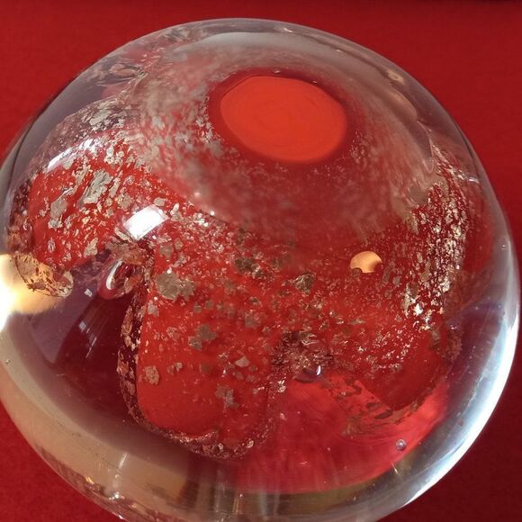 Vintage Huge Center Domed Bubble Lava Red & Gold Flecks Paperweight Cottagecore - Picture 6 of 8
